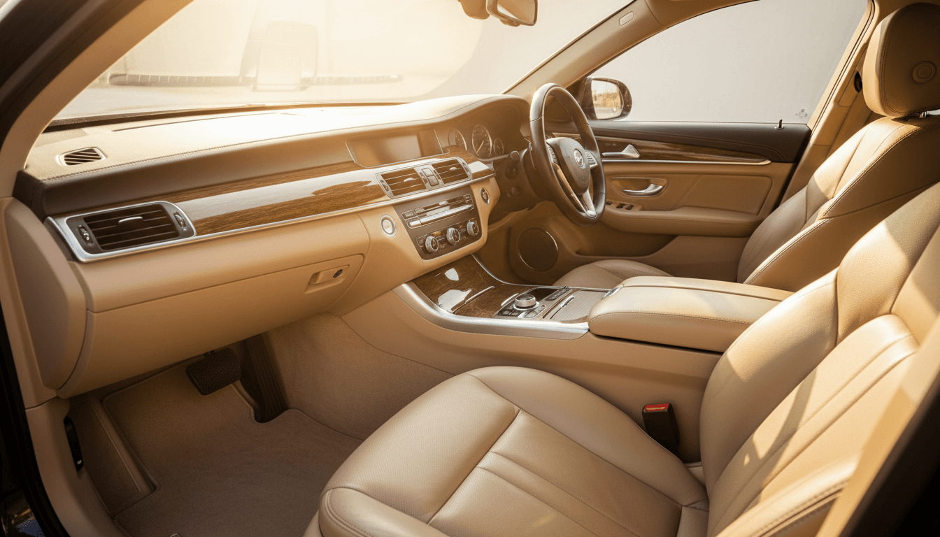 Freshly detailed car interior with clean leather seats