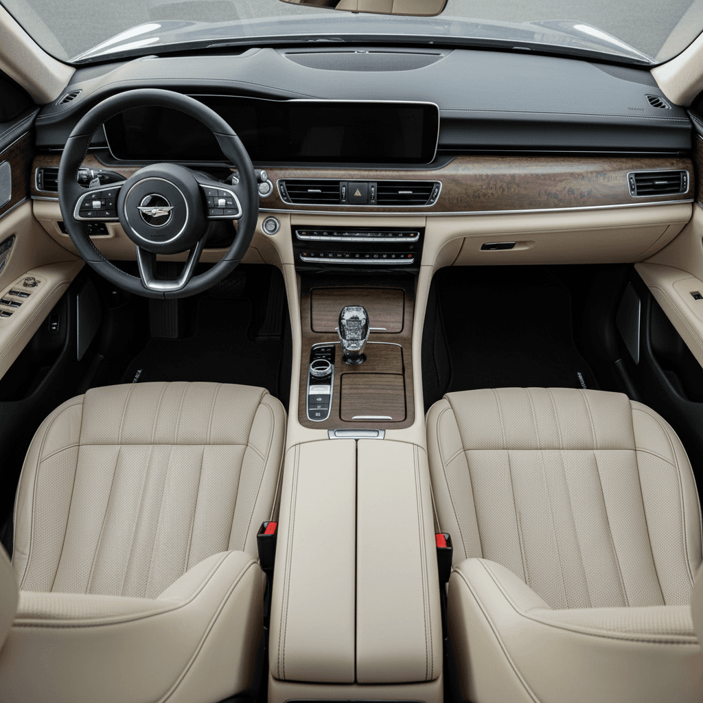 Fully detailed car interior with spotless seats and dashboard