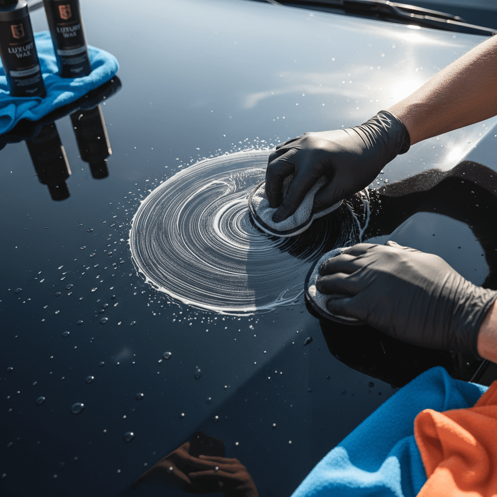 Hand polishing a glossy black car door to a mirror finish